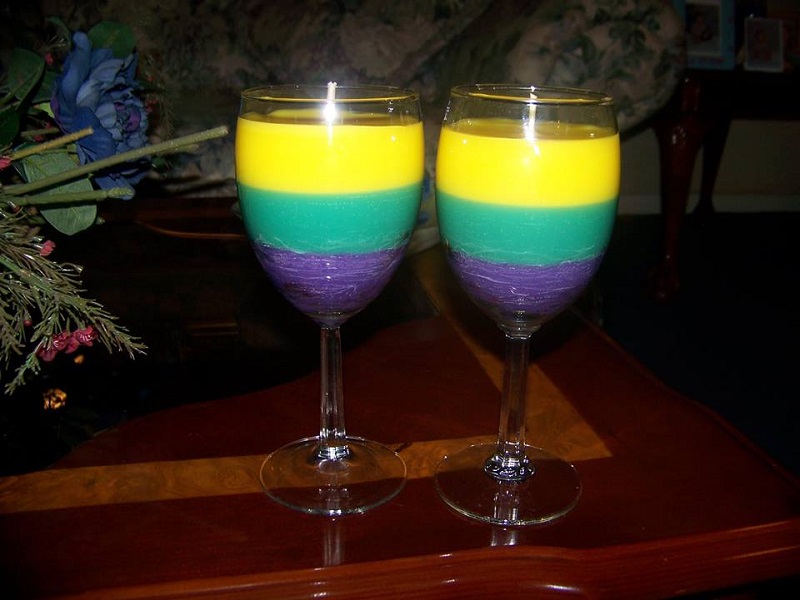 Mardi Gras Wine Glass Candles